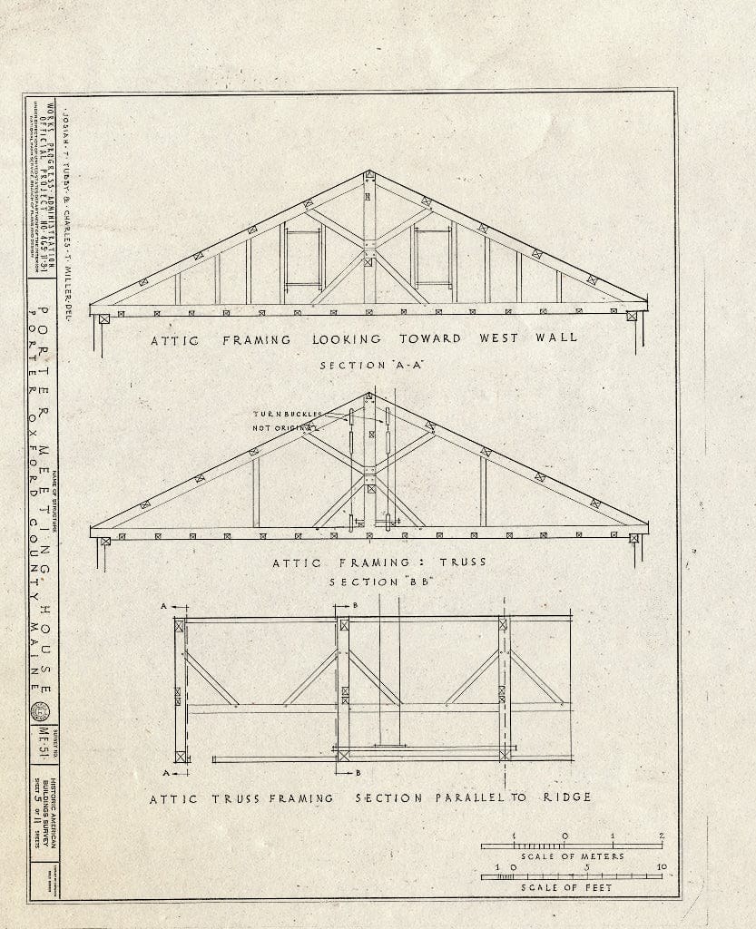 Blueprint HABS ME,9-Port,1- (Sheet 5 of 11) - Porter Meeting House, Mill Brook, Porter, Oxford County, ME