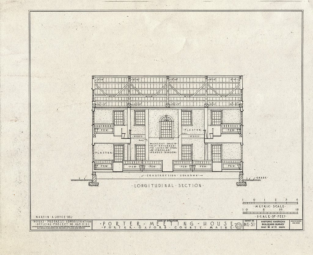 Blueprint HABS ME,9-Port,1- (Sheet 6 of 11) - Porter Meeting House, Mill Brook, Porter, Oxford County, ME