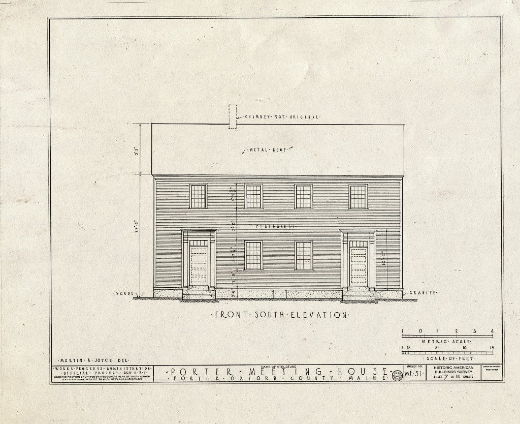 Blueprint HABS ME,9-Port,1- (Sheet 7 of 11) - Porter Meeting House, Mill Brook, Porter, Oxford County, ME