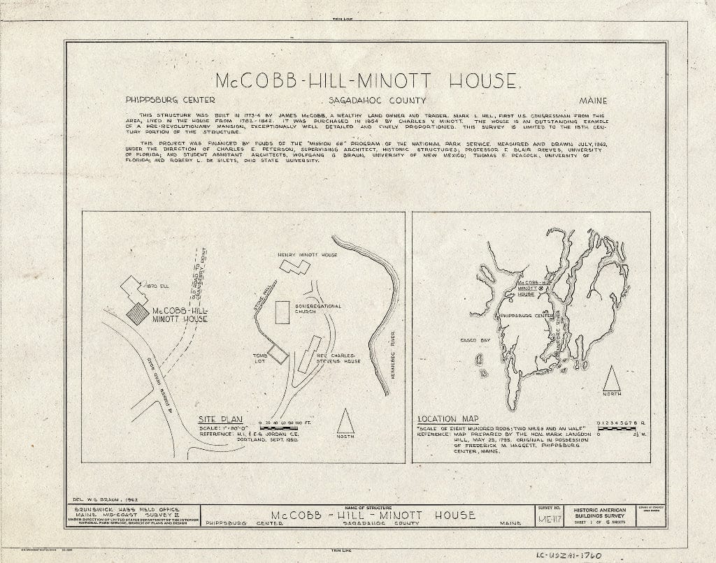Blueprint HABS ME,12-PHIP,1- (Sheet 1 of 5) - McCobb-Hill-Minott House, Parker Head Road, East of State Route 209, Phippsburg, Sagadahoc County, ME