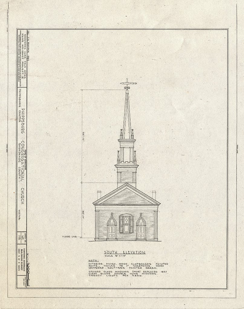 Blueprint HABS ME,12-PHIP.V,2- (Sheet 2 of 2) - Phippsburg Congregational Church, Gun Hill at Kennebec River, Phippsburg, Sagadahoc County, ME