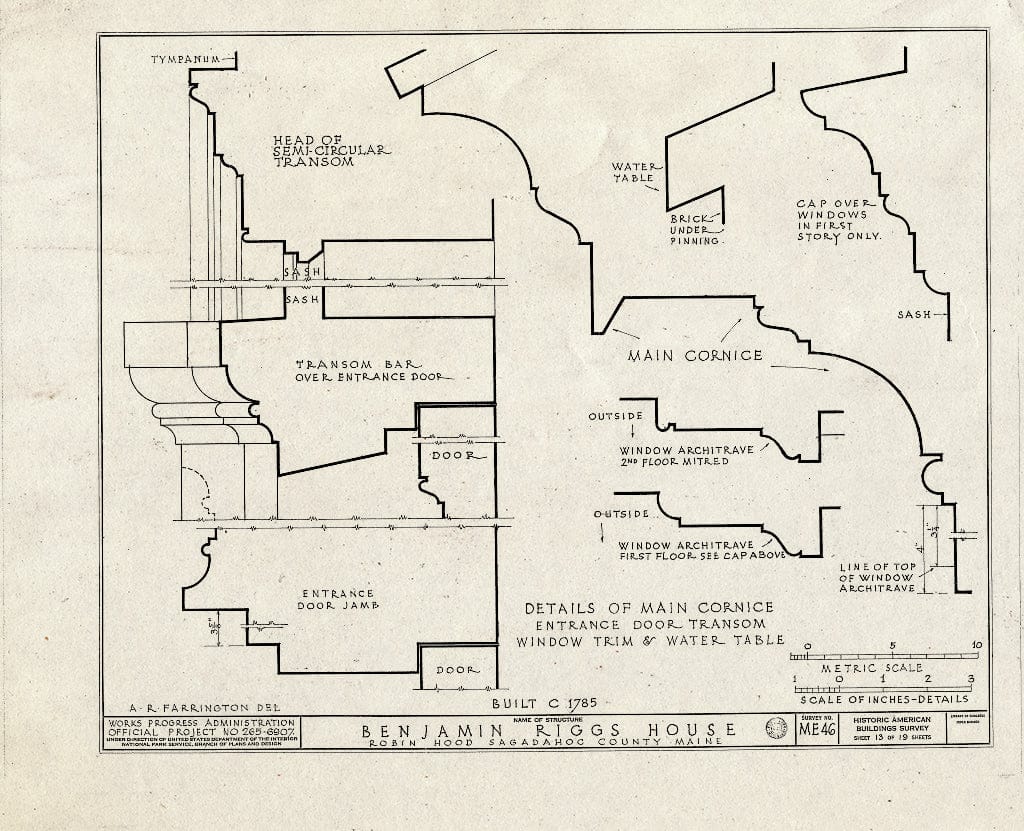 Blueprint HABS ME,12-ROB,1- (Sheet 13 of 19) - Benjamin Riggs House, Riggs Cove, Robinhood, Sagadahoc County, ME