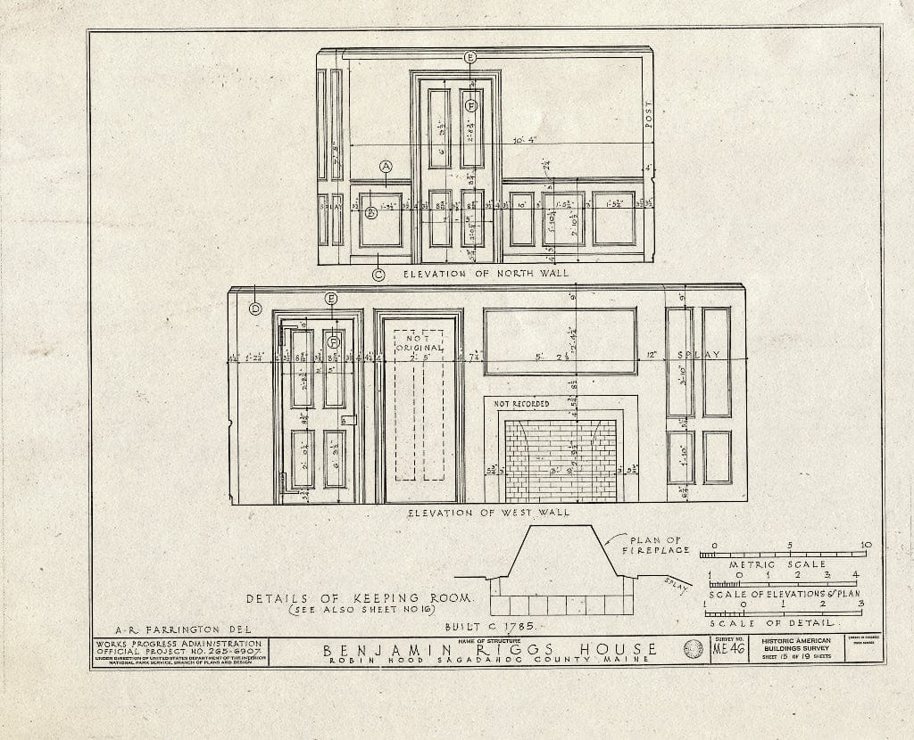 Blueprint HABS ME,12-ROB,1- (Sheet 15 of 19) - Benjamin Riggs House, Riggs Cove, Robinhood, Sagadahoc County, ME