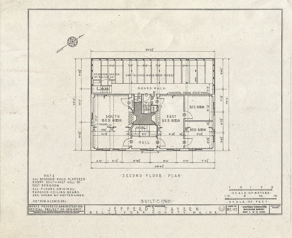 Blueprint HABS ME,16-WEL,3- (Sheet 3 of 15) - Jefferds Tavern, Harraseekit Road (Moved to U.S. Route 1A, York), Wells, York County, ME