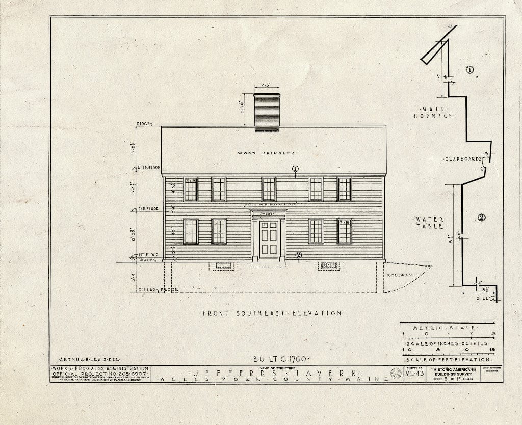 Blueprint HABS ME,16-WEL,3- (Sheet 5 of 15) - Jefferds Tavern, Harraseekit Road (Moved to U.S. Route 1A, York), Wells, York County, ME