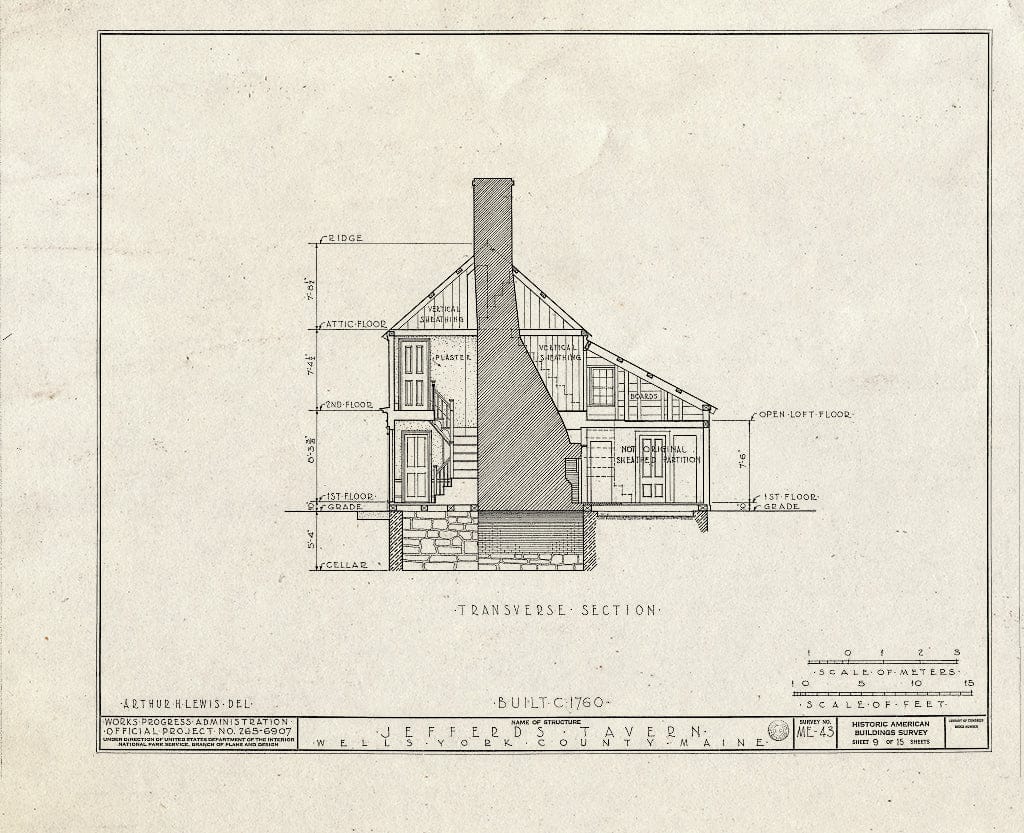 Blueprint HABS ME,16-WEL,3- (Sheet 9 of 15) - Jefferds Tavern, Harraseekit Road (Moved to U.S. Route 1A, York), Wells, York County, ME