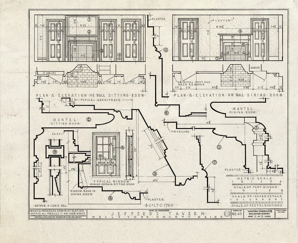 Blueprint HABS ME,16-WEL,3- (Sheet 12 of 15) - Jefferds Tavern, Harraseekit Road (Moved to U.S. Route 1A, York), Wells, York County, ME