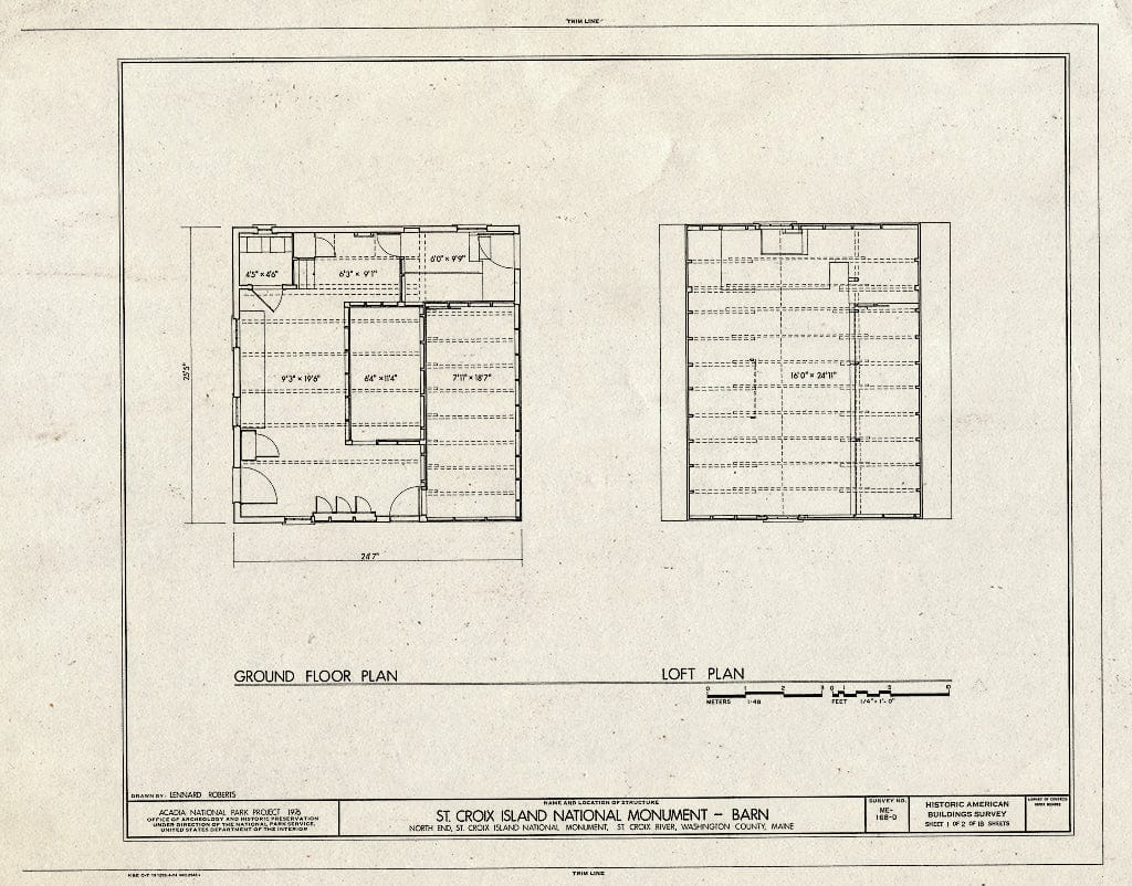 Blueprint HABS ME,15-SACRI,1-D- (Sheet 1 of 2) - St. Croix Island National Monument, Barn, Bar Harbor, Hancock County, ME