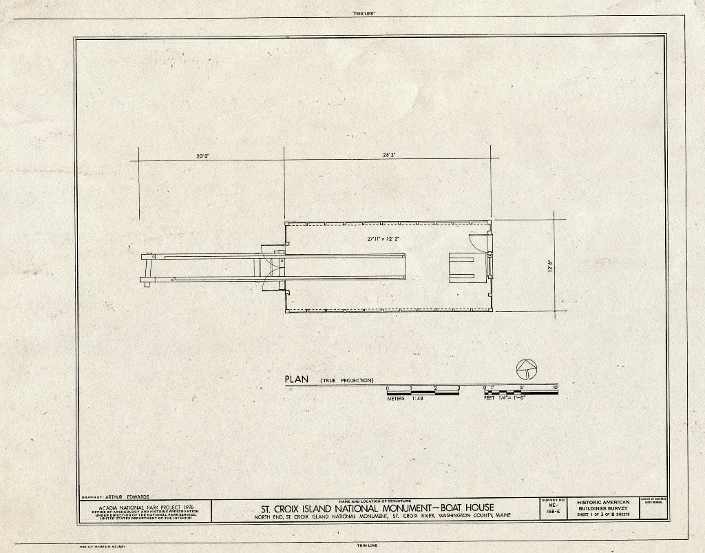 Blueprint HABS ME,15-SACRI,1-E- (Sheet 1 of 3) - St. Croix Island National Monument, Boat House, Bar Harbor, Hancock County, ME
