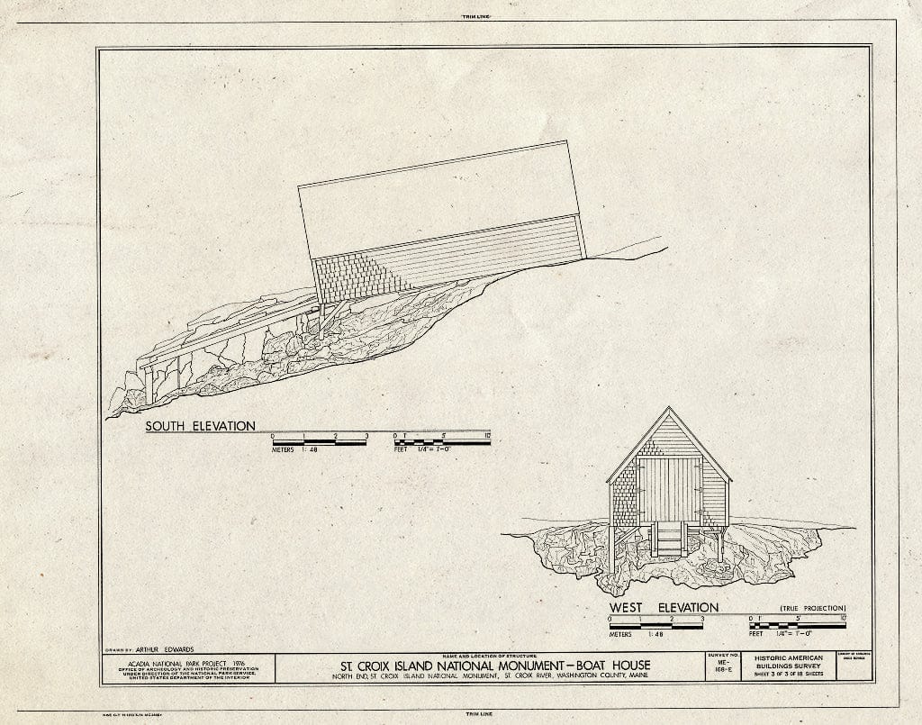 Blueprint HABS ME,15-SACRI,1-E- (Sheet 3 of 3) - St. Croix Island National Monument, Boat House, Bar Harbor, Hancock County, ME