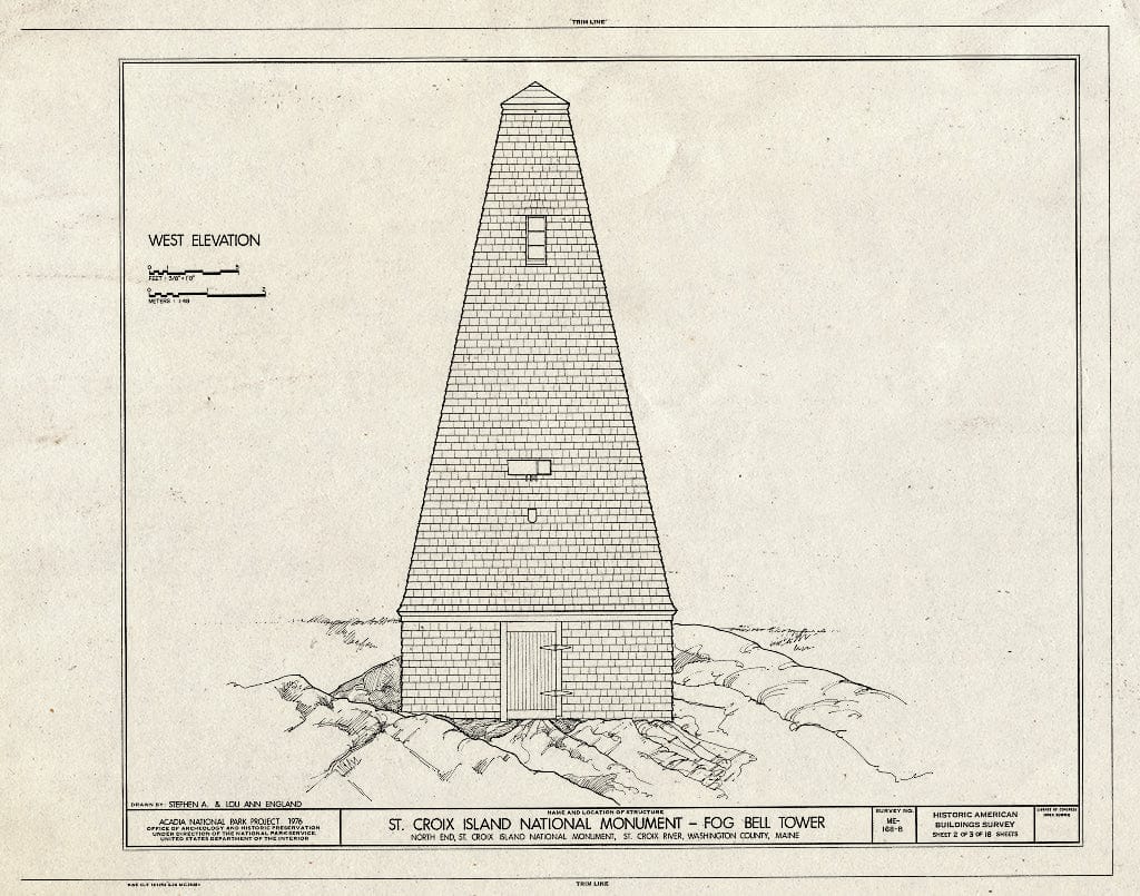 Blueprint HABS ME,15-SACRI,1-B- (Sheet 2 of 3) - St. Croix Island National Monument, Fog Bell Tower, Bar Harbor, Hancock County, ME