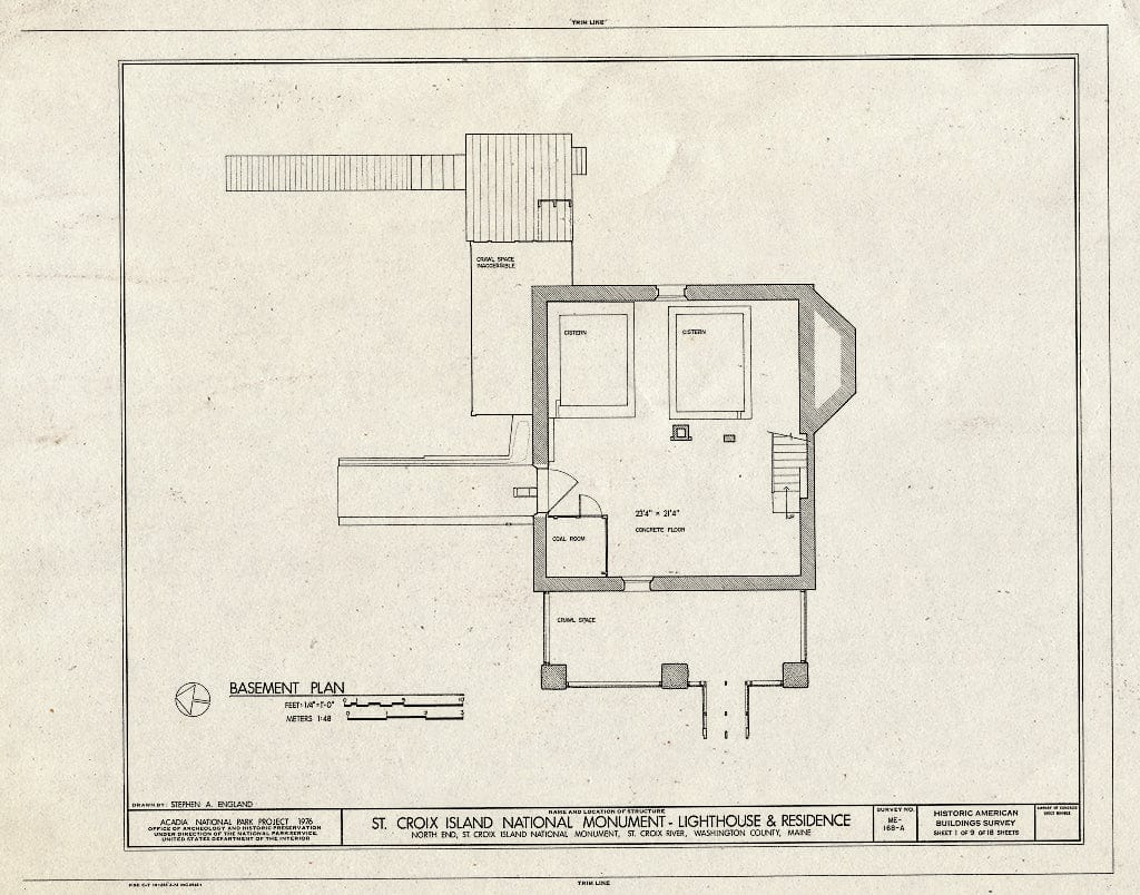 Blueprint HABS ME,15-SACRI,1-A- (Sheet 1 of 9) - St. Croix Island National Monument, Lighthouse & Residence, Bar Harbor, Hancock County, ME