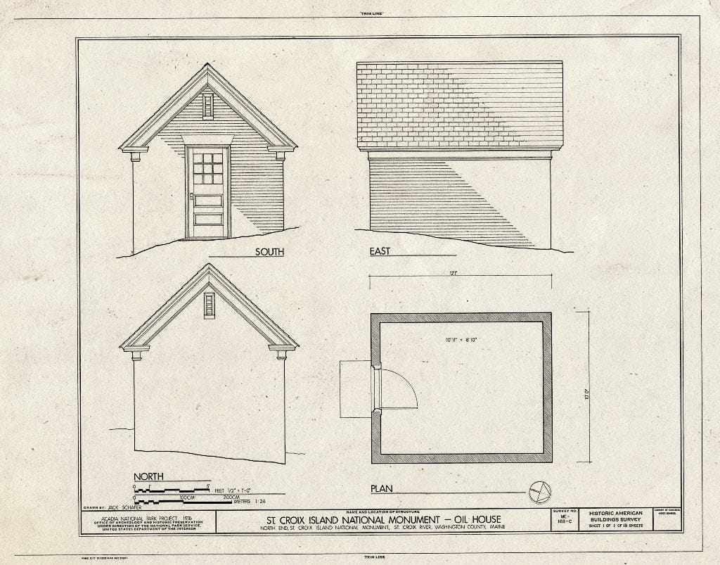 Blueprint HABS ME,15-SACRI,1-C- (Sheet 1 of 1) - St. Croix Island National Monument, Oil House, Bar Harbor, Hancock County, ME