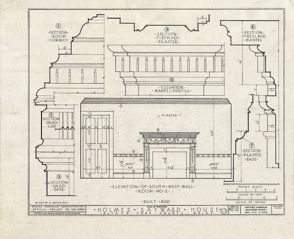 Blueprint HABS ME,16-ALF,1- (Sheet 13 of 17) - Holmes-Sayward House, West Side of U.S. Route 202 (State Route 4), Alfred, York County, ME