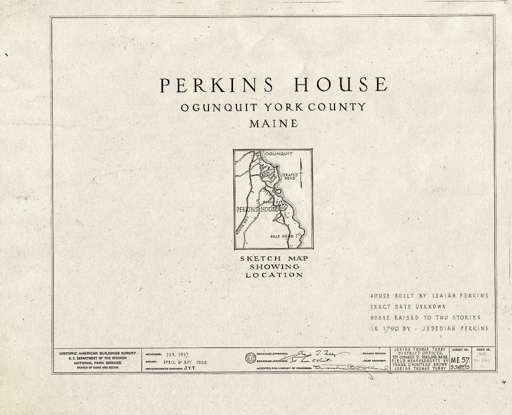 Blueprint HABS ME,16-OGU,1- (Sheet 0 of 9) - Perkins House, Shore Road, Ogunquit, York County, ME