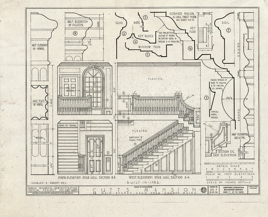 Blueprint HABS ME,16-SACO,2- (Sheet 11 of 14) - Cutts Mansion, 53 Main Street (Moved to York County, Saco, Glen Haven Circle), Saco, York County, ME