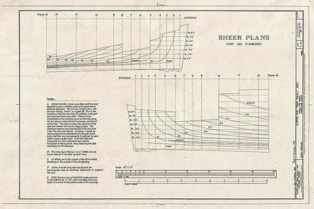 Blueprint HAER ME,3-Ports,2- (Sheet 4 of 10) - Clipper Ship Snow Squall Bow, Spring Point Museum, Southern Maine Technical College, South Portland, Cumberland County, ME