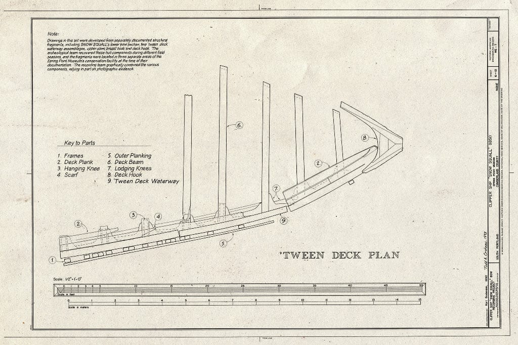 Blueprint HAER ME,3-Ports,2- (Sheet 6 of 10) - Clipper Ship Snow Squall Bow, Spring Point Museum, Southern Maine Technical College, South Portland, Cumberland County, ME