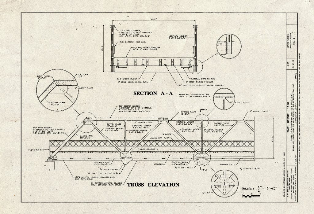 Blueprint HAER ME,2-HOUL,1- (Sheet 3 of 5) - Smith Bridge, Spanning Meduxnekeag River at Lowery Road, 0.3 Mile South of Littleton Town line, Houlton, Aroostook County, ME