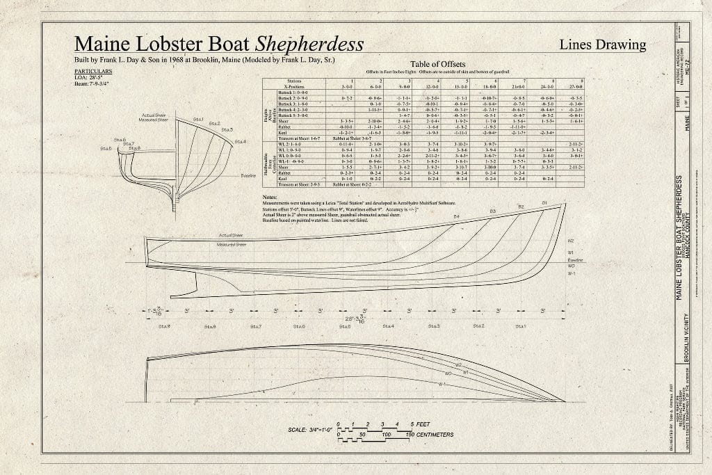 Blueprint Maine Lobster Boat Shepherdess Lines Drawing - Maine Lobster Boat Shepherdess, Bridges Point Boatyard, Brooklin, Hancock County, ME