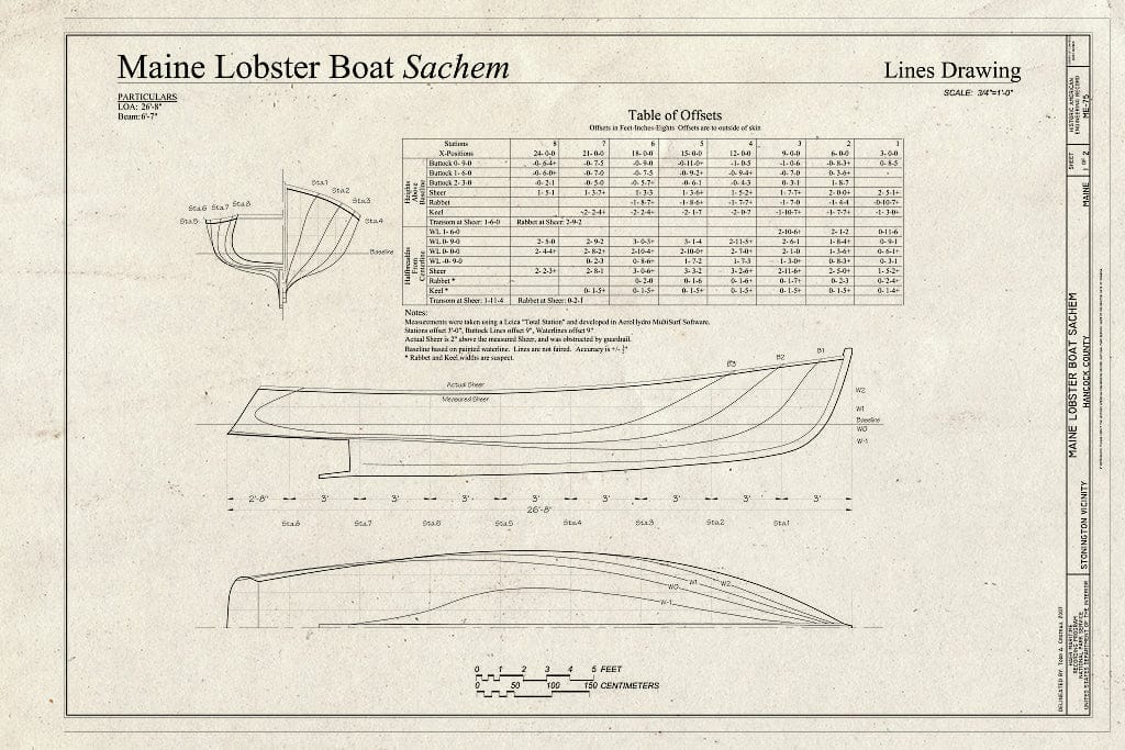 Blueprint Maine Lobster Boat Sachem, Lines Drawing - Maine Lobster Boat Sachem, Stonington, Hancock County, ME