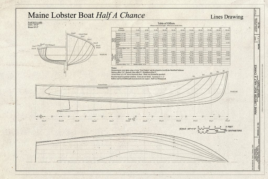 Blueprint Maine Lobster Boat Half A Chance, Lines Drawing - Maine Lobster Boat Half A Chance, Bridges Point Marina, Brooklin, Hancock County, ME