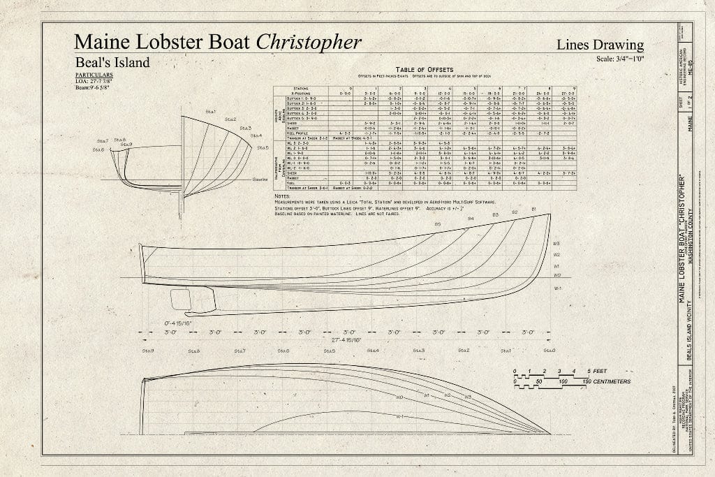 Blueprint Maine Lobster Boat Christopher, Lines Drawing - Maine Lobster Boat Christopher, Jonesport Harbor, Beals Island, Washington County, ME
