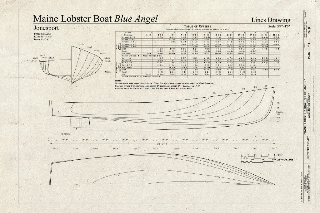 Blueprint Maine Lobster Boat Blue Angel, Lines Drawing - Maine Lobster Boat Blue Angel, Jonesport Harbor, Jonesport, Washington County, ME