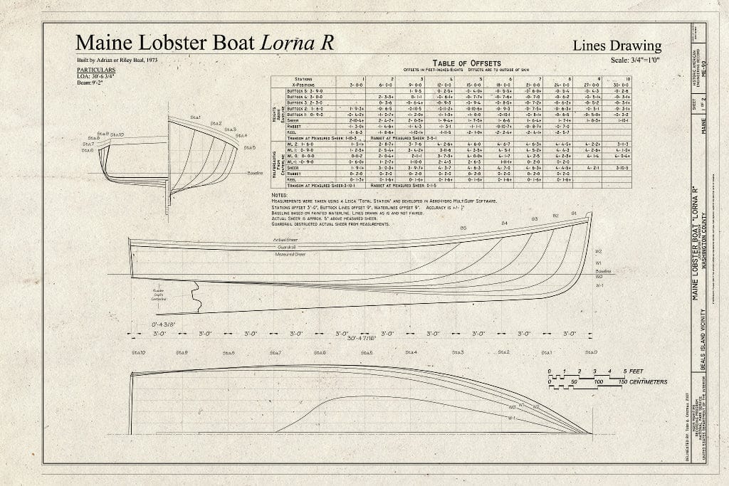 Blueprint Maine Lobster Boat Lorna R, Lines Drawing - Maine Lobster Boat Lorna R, Jonesport Harbor, Beals Island, Washington County, ME
