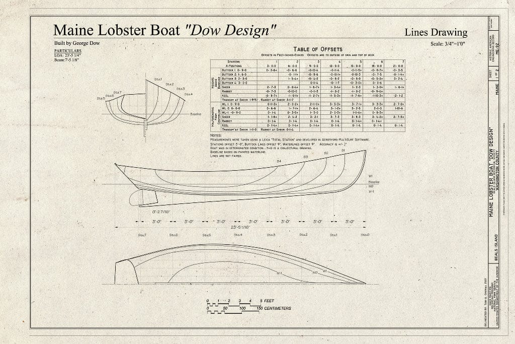 Blueprint Maine Lobster Boat Dow Design Lines Drawing - Maine Lobster Boat Dow Design, Beals Island Historical Society, Beals Island, Washington County, ME