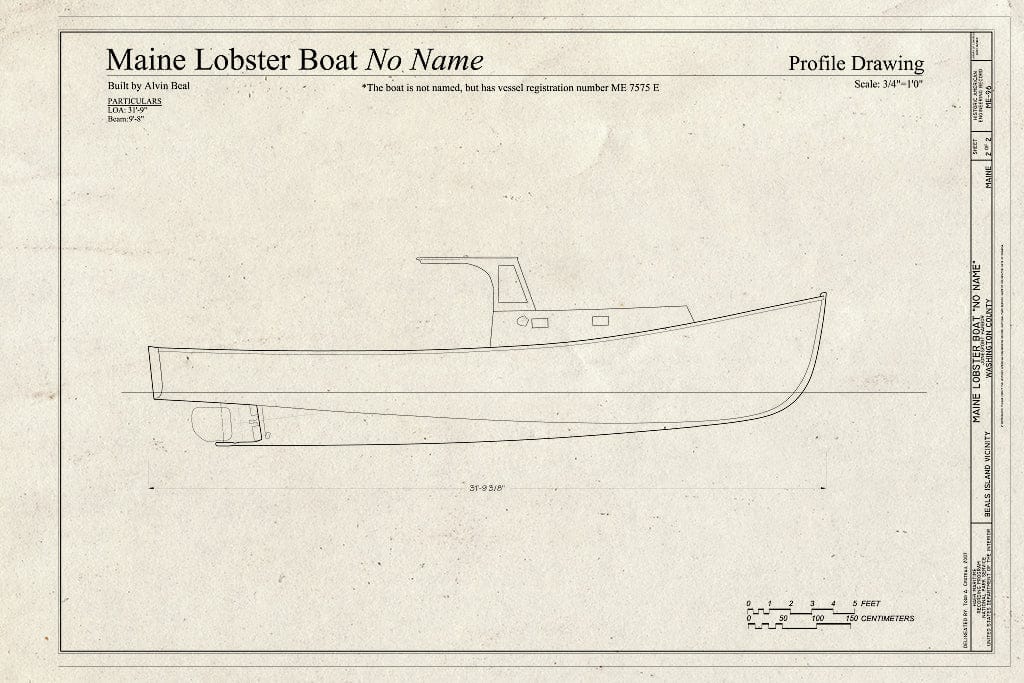 Blueprint Profile - Maine Lobster Boat (NO Name), Jonesport Harbor, Beals Island, Washington County, ME