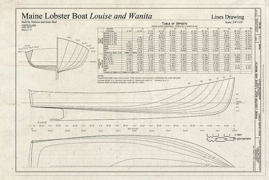 Blueprint Maine Lobster Boat Louise and Wanita Lines Drawing - Maine Lobster Boat Louise and Wanita, Beals Island, Washington County, ME