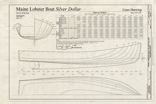 Blueprint Maine Lobster Boat Silver Dollar Lines Drawing - Maine Lobster Boat Silver Dollar, Beals Island Historical Society, Beals Island, Washington County, ME