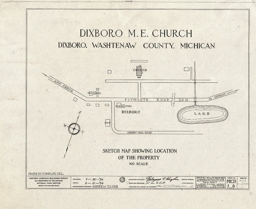 Blueprint HABS MICH,81-DIXBO,1- (Sheet 0 of 5) - Methodist Episcopal Church, Plymouth Road, Dixboro, Washtenaw County, MI