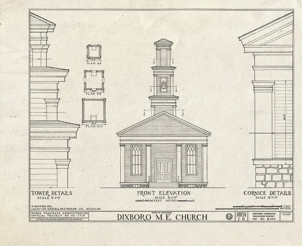 Blueprint HABS MICH,81-DIXBO,1- (Sheet 2 of 5) - Methodist Episcopal Church, Plymouth Road, Dixboro, Washtenaw County, MI