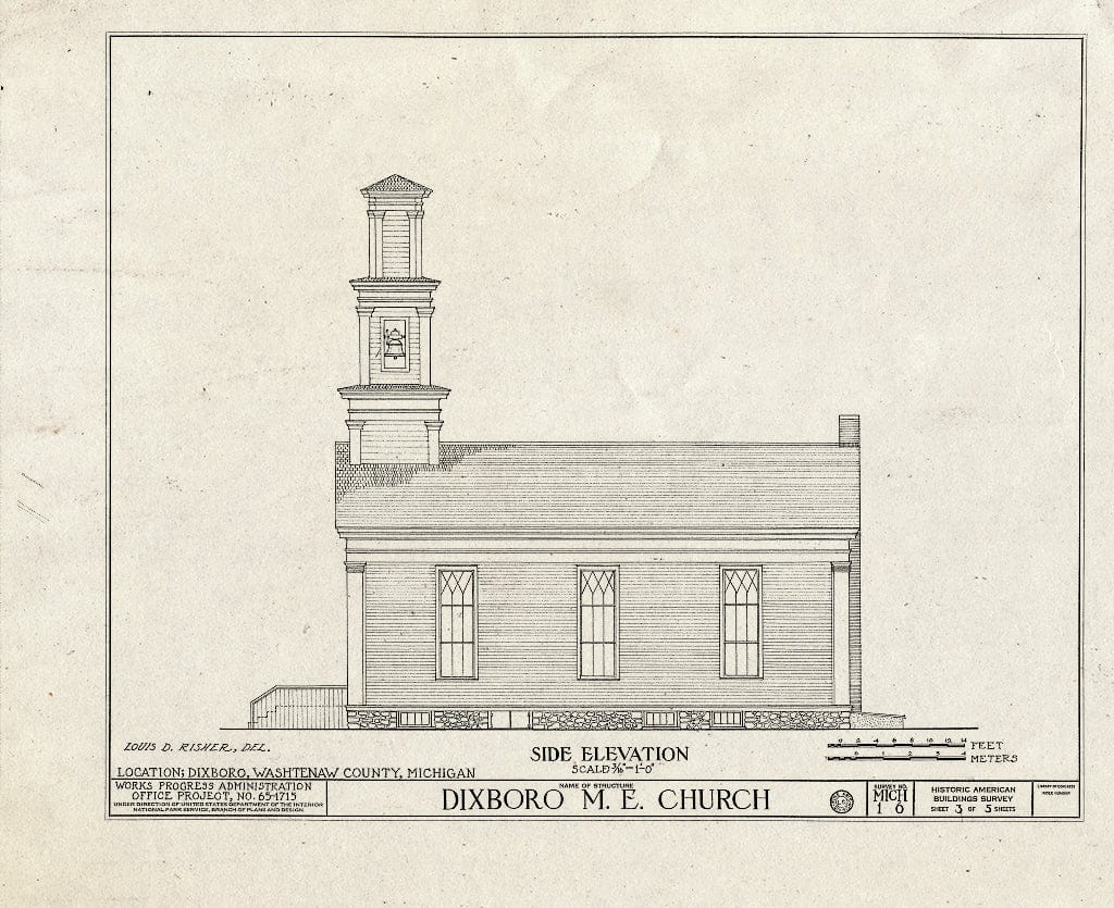 Blueprint HABS MICH,81-DIXBO,1- (Sheet 3 of 5) - Methodist Episcopal Church, Plymouth Road, Dixboro, Washtenaw County, MI