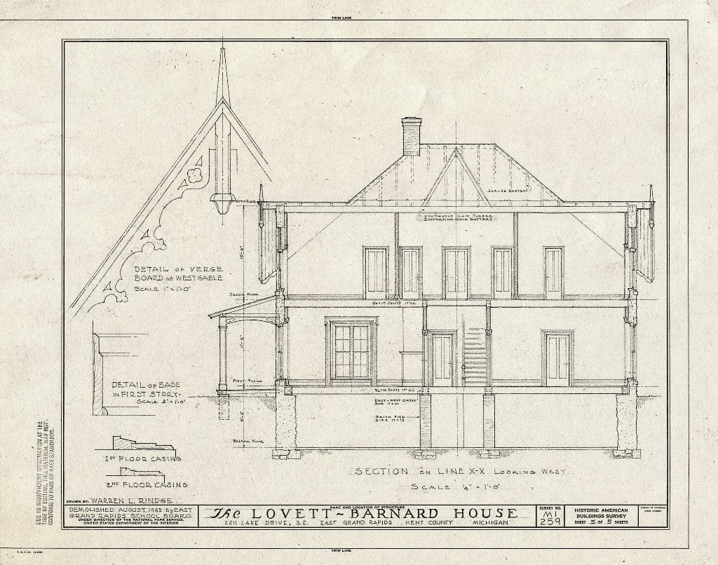 Blueprint HABS MICH,41-GRARAE,1- (Sheet 5 of 5) - Lovett-Barnard House, 2211 Lake Drive, Southeast, East Grand Rapids, MI