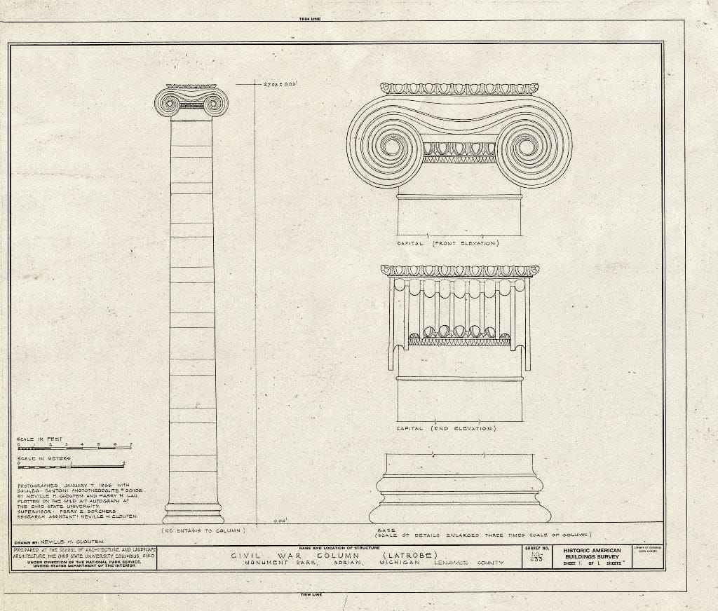 Blueprint HABS MICH,46-Adri,1A- (Sheet 1 of 1) - Civil War Monument, Monument Park, Adrian, Lenawee County, MI