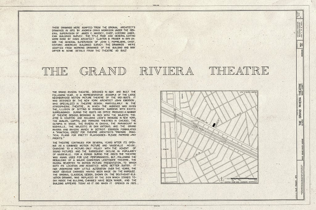 Blueprint HABS MICH,82-DETRO,16- (Sheet 1 of 6) - Grand Riviera Theatre, 9222 Grand River Avenue, Detroit, MI