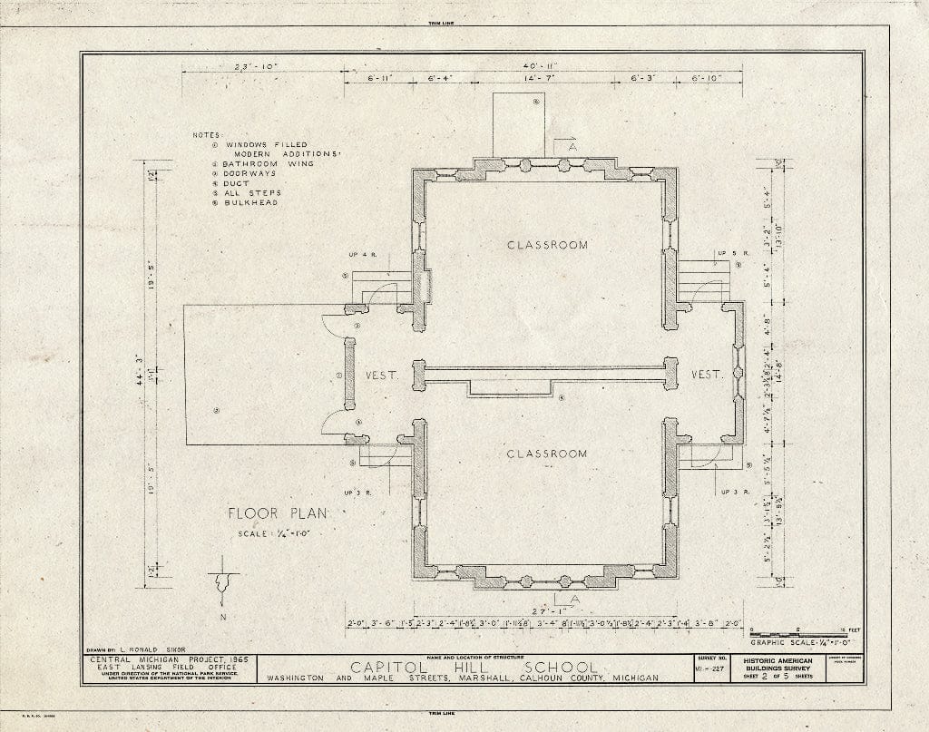 Blueprint HABS MICH,13-Marsh,11- (Sheet 2 of 5) - Capitol Hill School, 602 Washington Street, Marshall, Calhoun County, MI