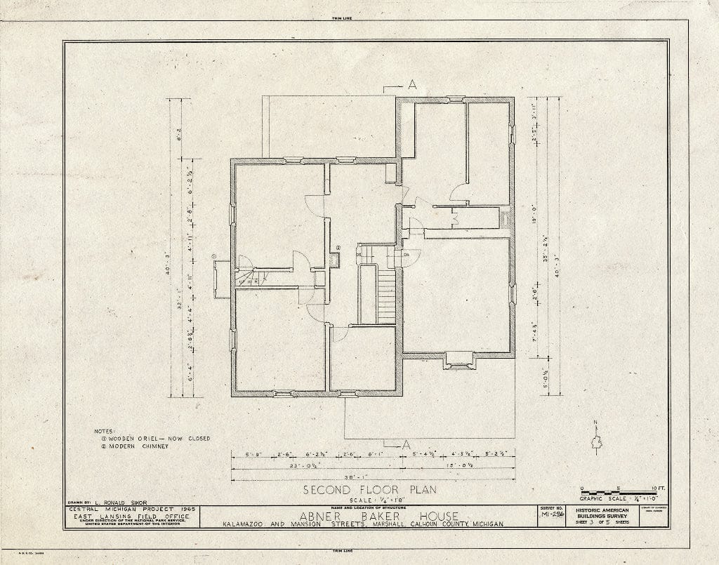 Blueprint HABS MICH,13-Marsh,8- (Sheet 3 of 5) - Abner Baker House, 318 West Mansion Street, Marshall, Calhoun County, MI