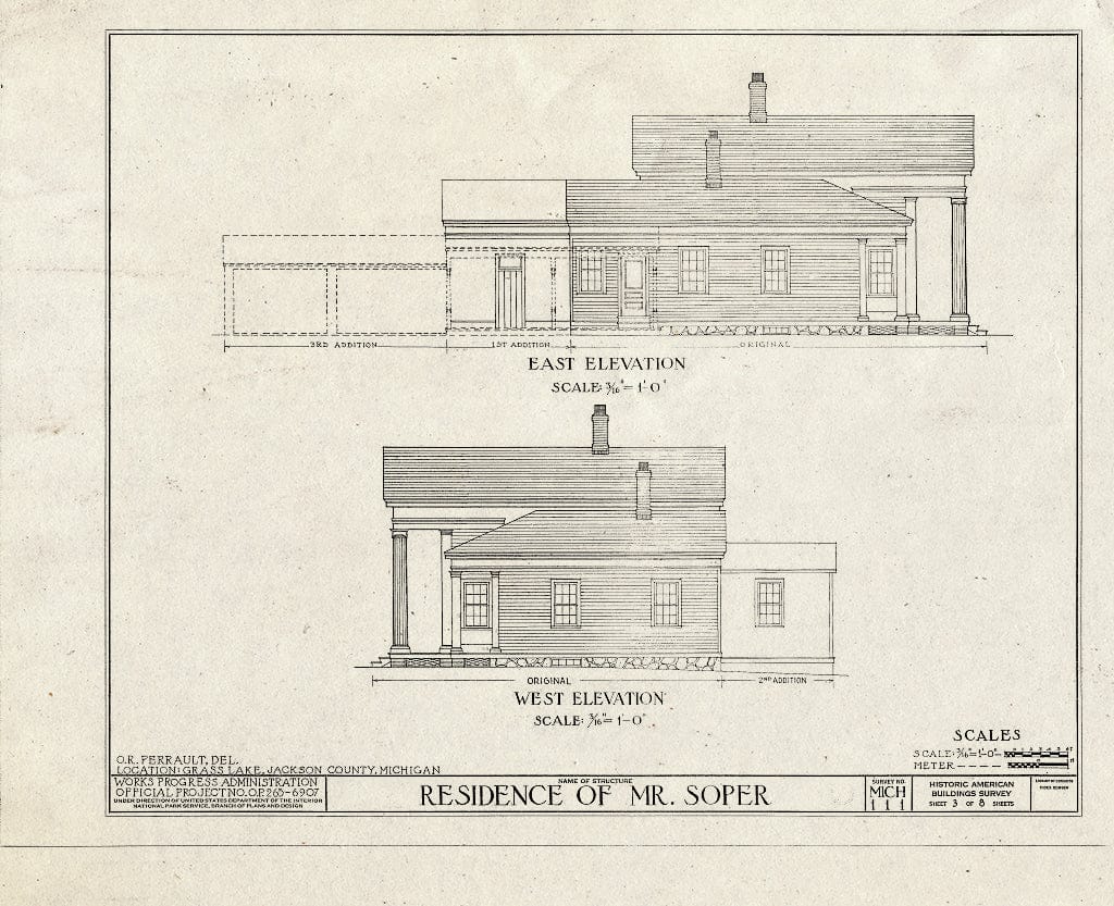 Blueprint HABS MICH,38-GRALA.V,1- (Sheet 3 of 8) - Soper Residence, 971 Michigan Avenue (U.S. Route 12), Grass Lake, Jackson County, MI