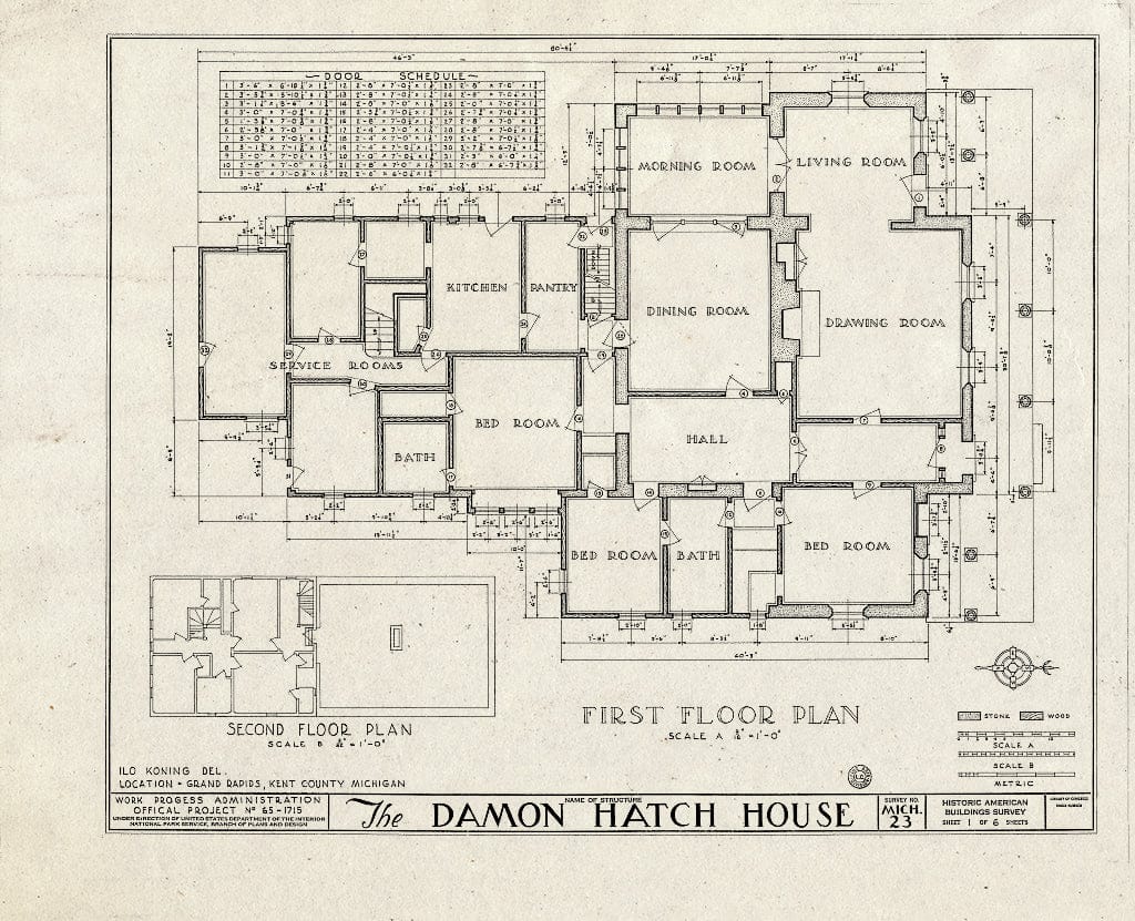 Blueprint HABS MICH,41-GRARA,5- (Sheet 1 of 6) - Damon Hatch House, 445 Cherry Street Southeast, Grand Rapids, MI
