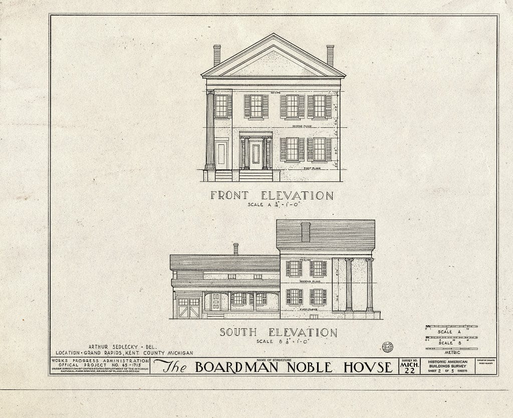 Blueprint HABS MICH,41-GRARA,4- (Sheet 2 of 5) - Boardman Noble House, 671 Front Avenue Northwest, Grand Rapids, MI
