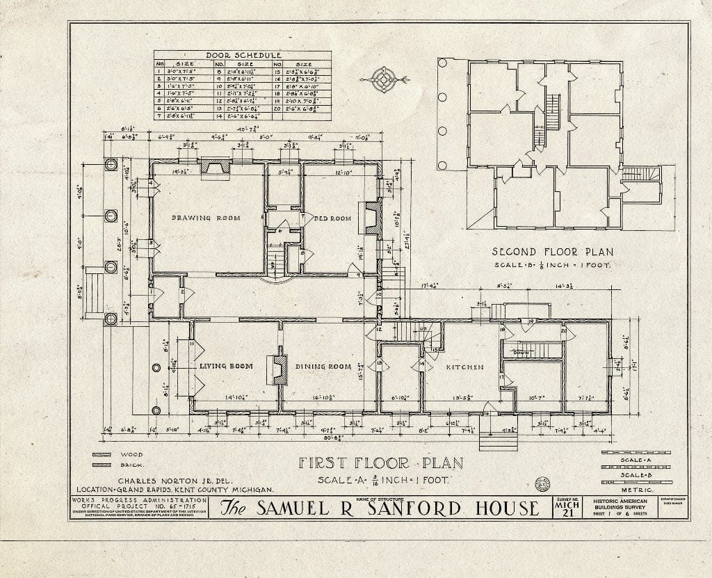 Blueprint HABS MICH,41-GRARA,3- (Sheet 1 of 6) - Samuel Sanford House, 540 Cherry Street, Grand Rapids, MI