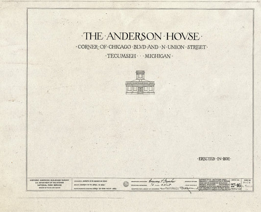 Blueprint HABS MICH,46-Tecum,1- (Sheet 0 of 10) - Elijah Anderson House, 401 Chicago Boulevard & North Union Street, Tecumseh, Lenawee County, MI