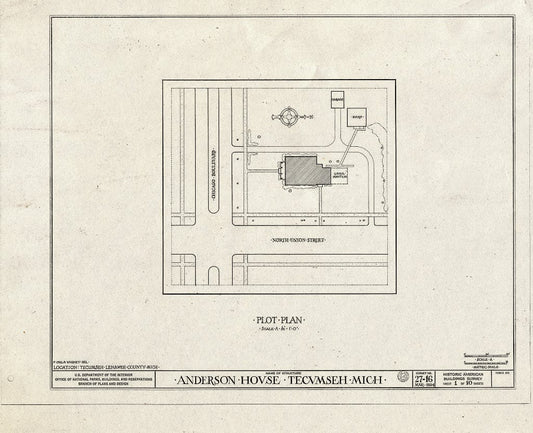 Blueprint HABS MICH,46-Tecum,1- (Sheet 1 of 10) - Elijah Anderson House, 401 Chicago Boulevard & North Union Street, Tecumseh, Lenawee County, MI