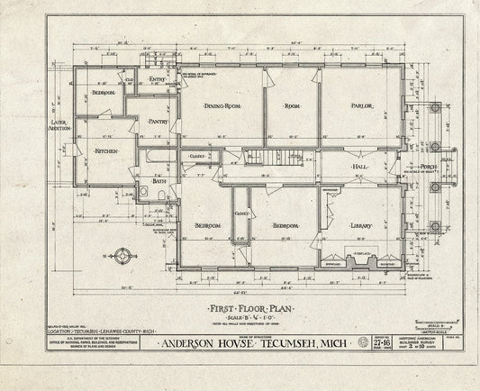 Blueprint HABS MICH,46-Tecum,1- (Sheet 2 of 10) - Elijah Anderson House, 401 Chicago Boulevard & North Union Street, Tecumseh, Lenawee County, MI
