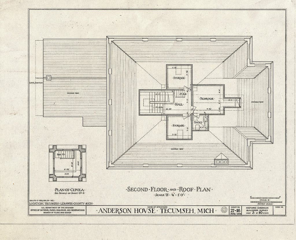 Blueprint HABS MICH,46-Tecum,1- (Sheet 3 of 10) - Elijah Anderson House, 401 Chicago Boulevard & North Union Street, Tecumseh, Lenawee County, MI