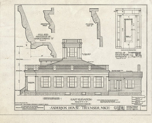 Blueprint HABS MICH,46-Tecum,1- (Sheet 5 of 10) - Elijah Anderson House, 401 Chicago Boulevard & North Union Street, Tecumseh, Lenawee County, MI